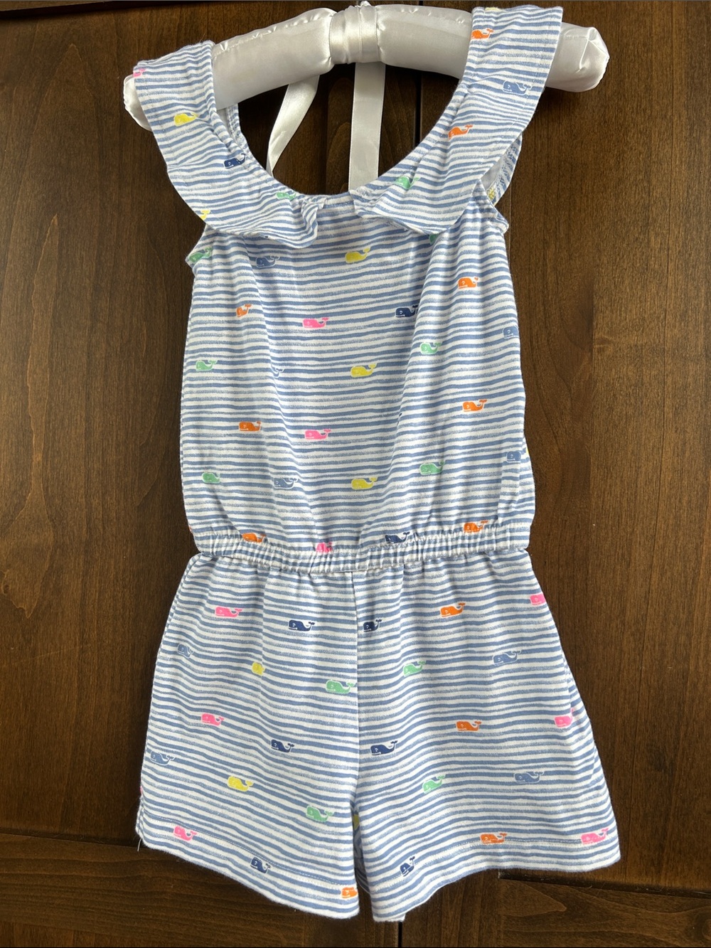 Vineyard Vines Light Blue Striped Whale Print One-Piece.
